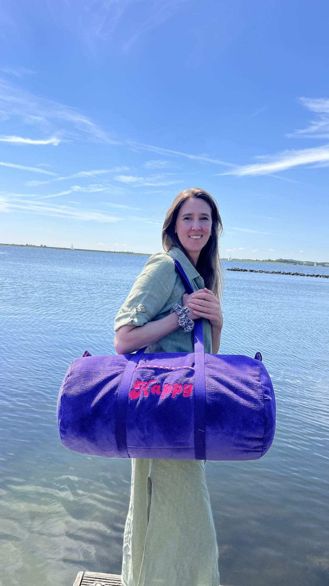 Sac polochon en velours mauve