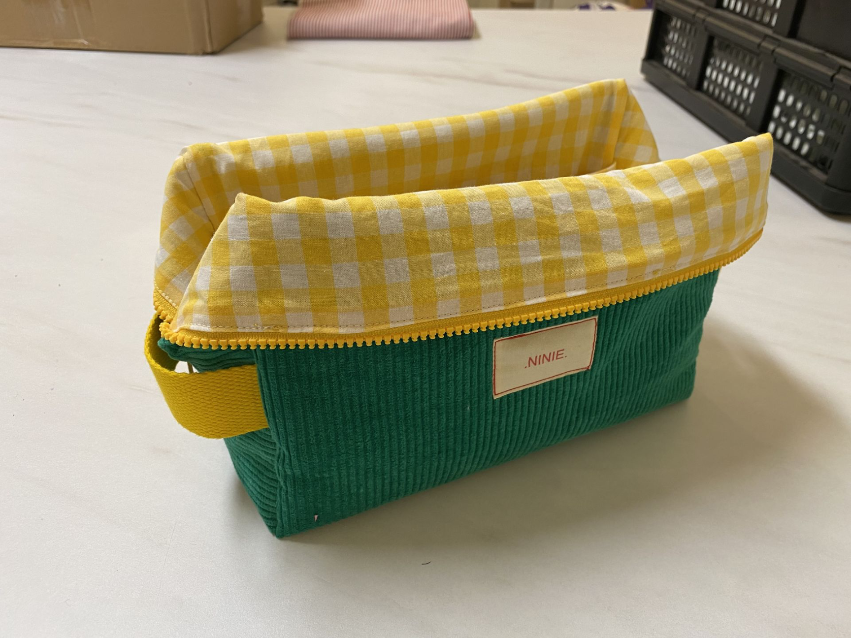 grande trousse de toilette velours et vichy