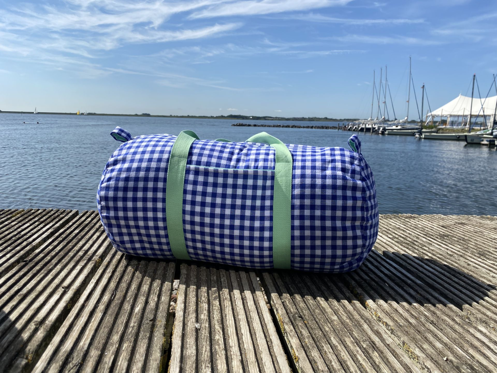sac polochon normi vichy bleu et menthe