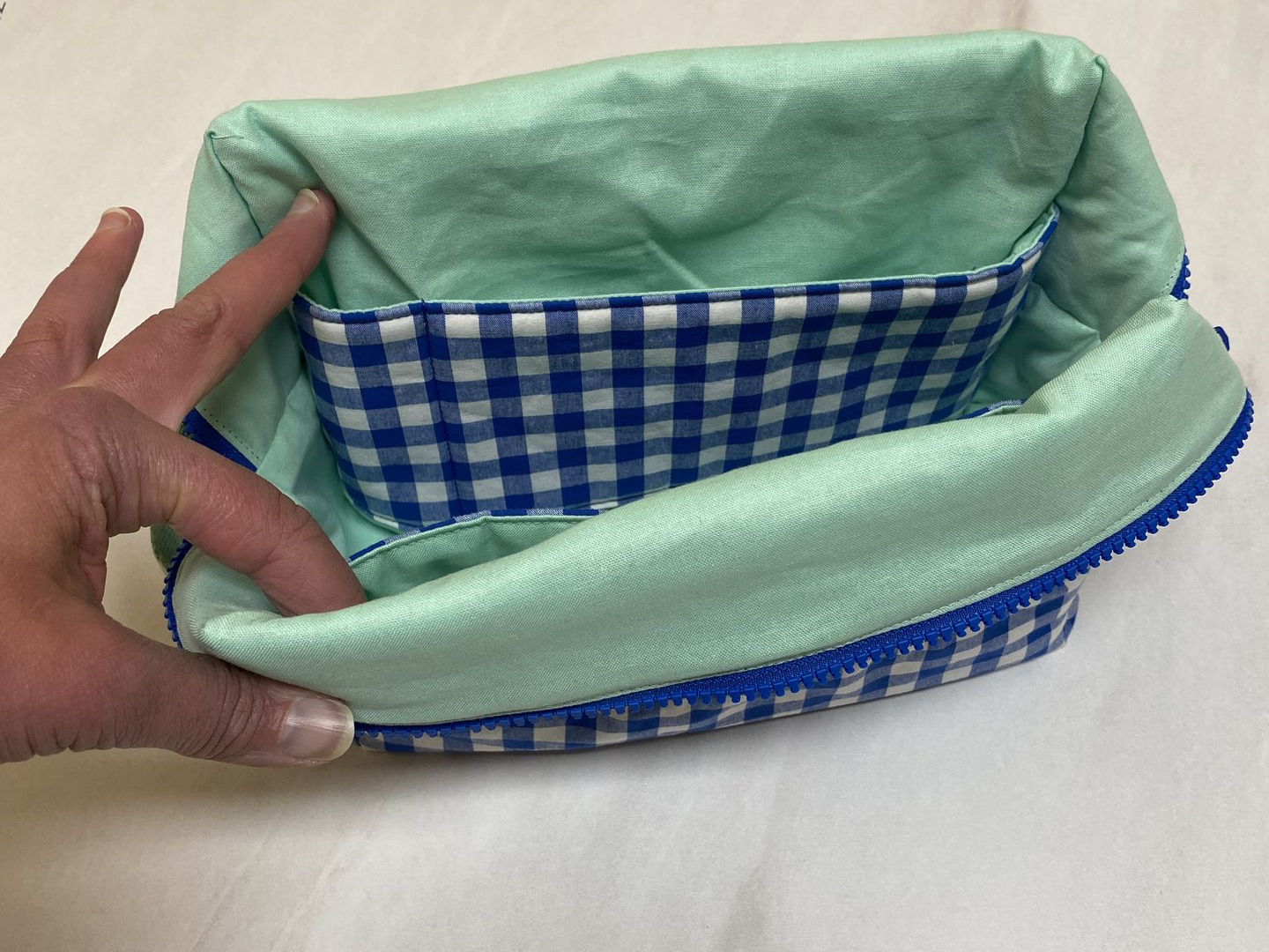 grande trousse de toilette vichy et uni