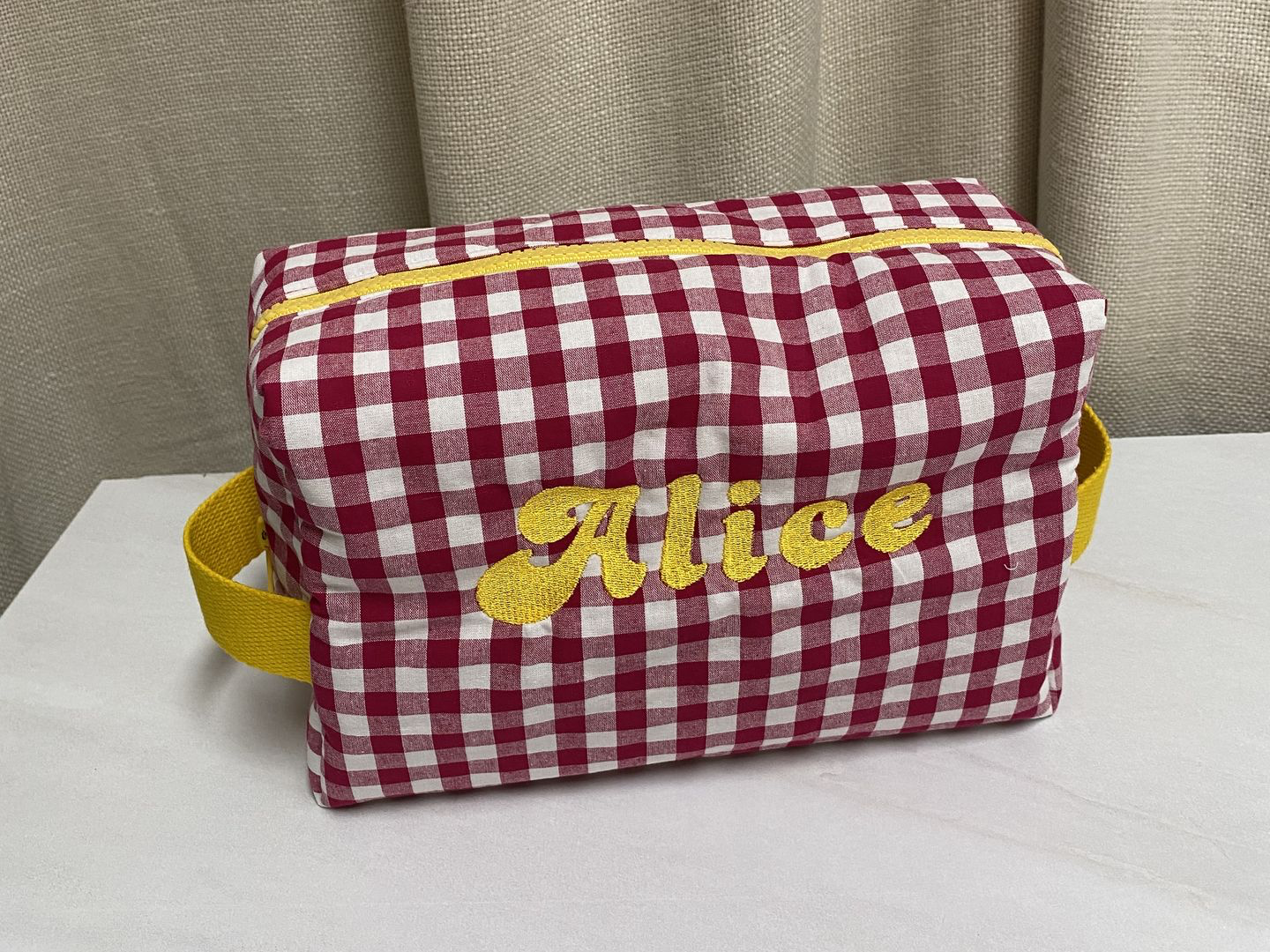grande trousse de toilette vichy et uni