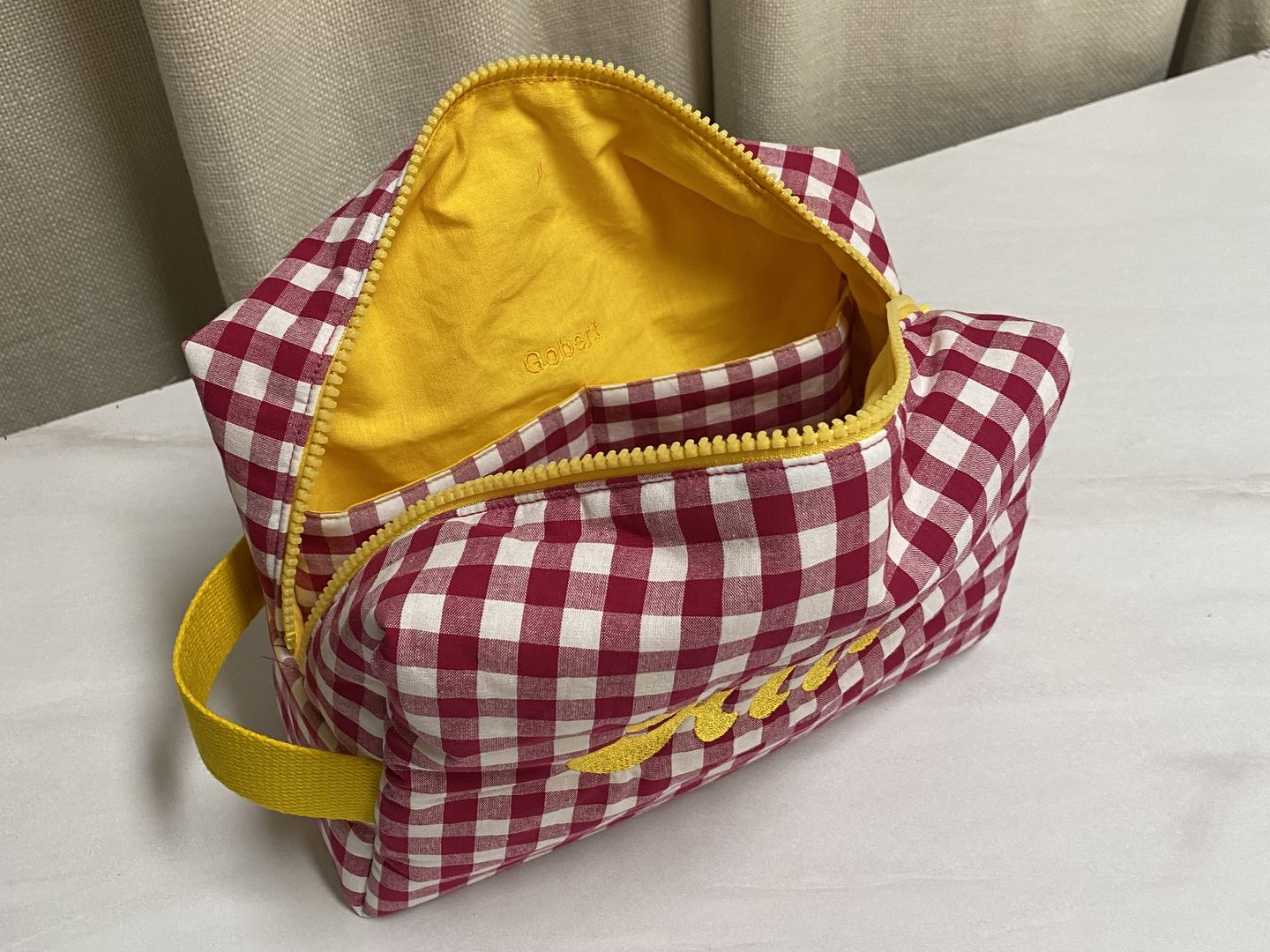 grande trousse de toilette vichy et uni