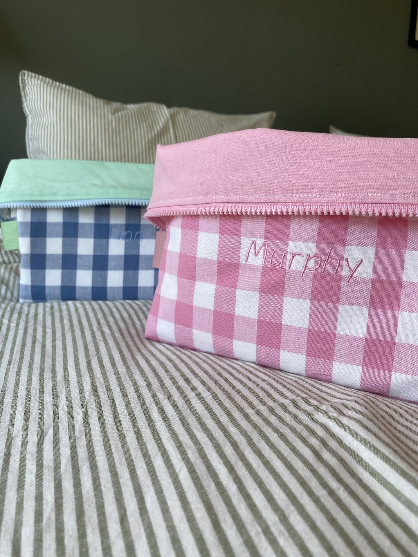 grande trousse de toilette vichy et uni