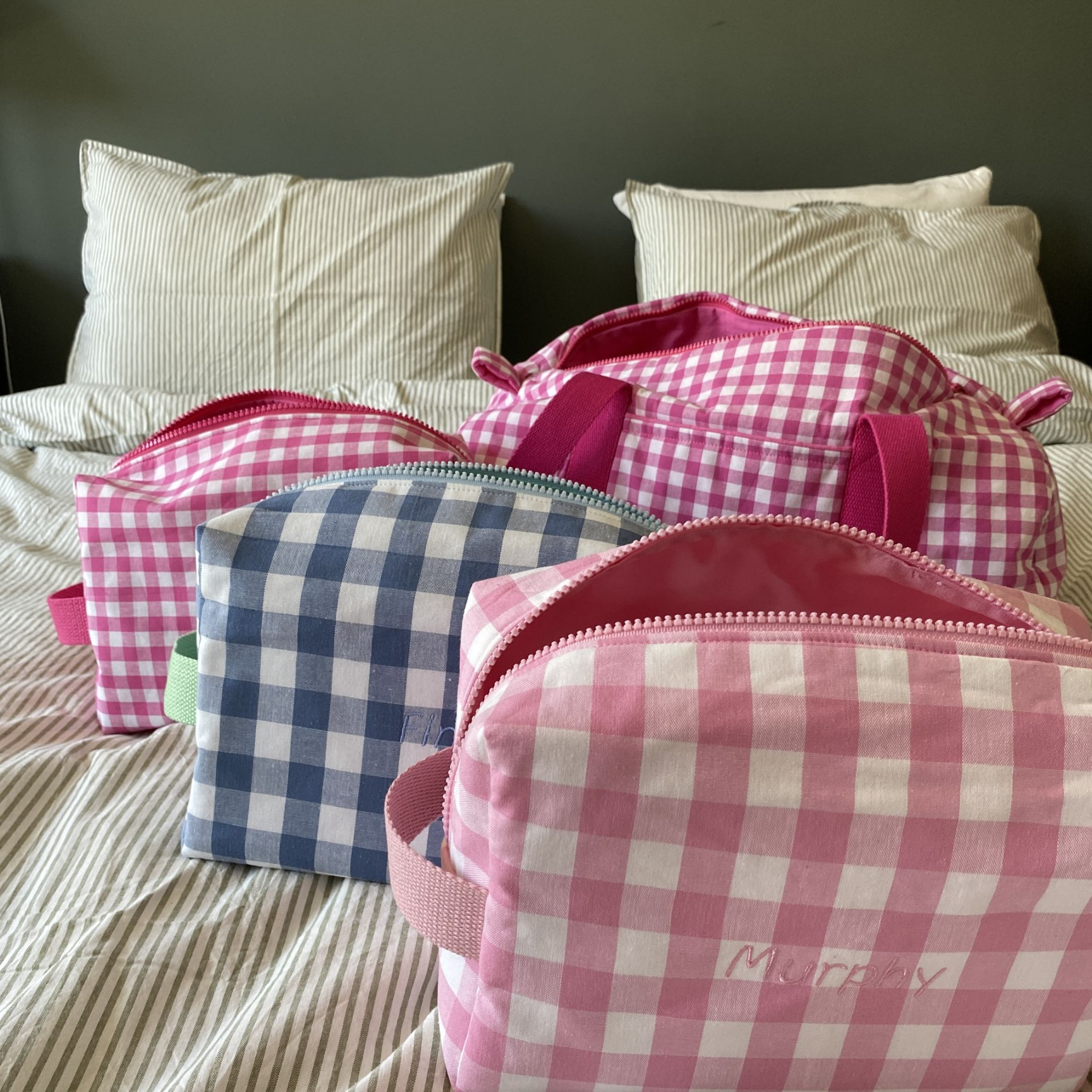 grande trousse de toilette vichy et uni