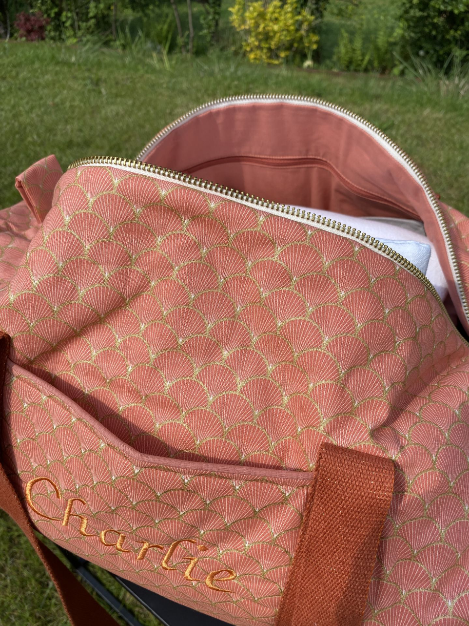 sac polochon, tissus japonisant de la cliente